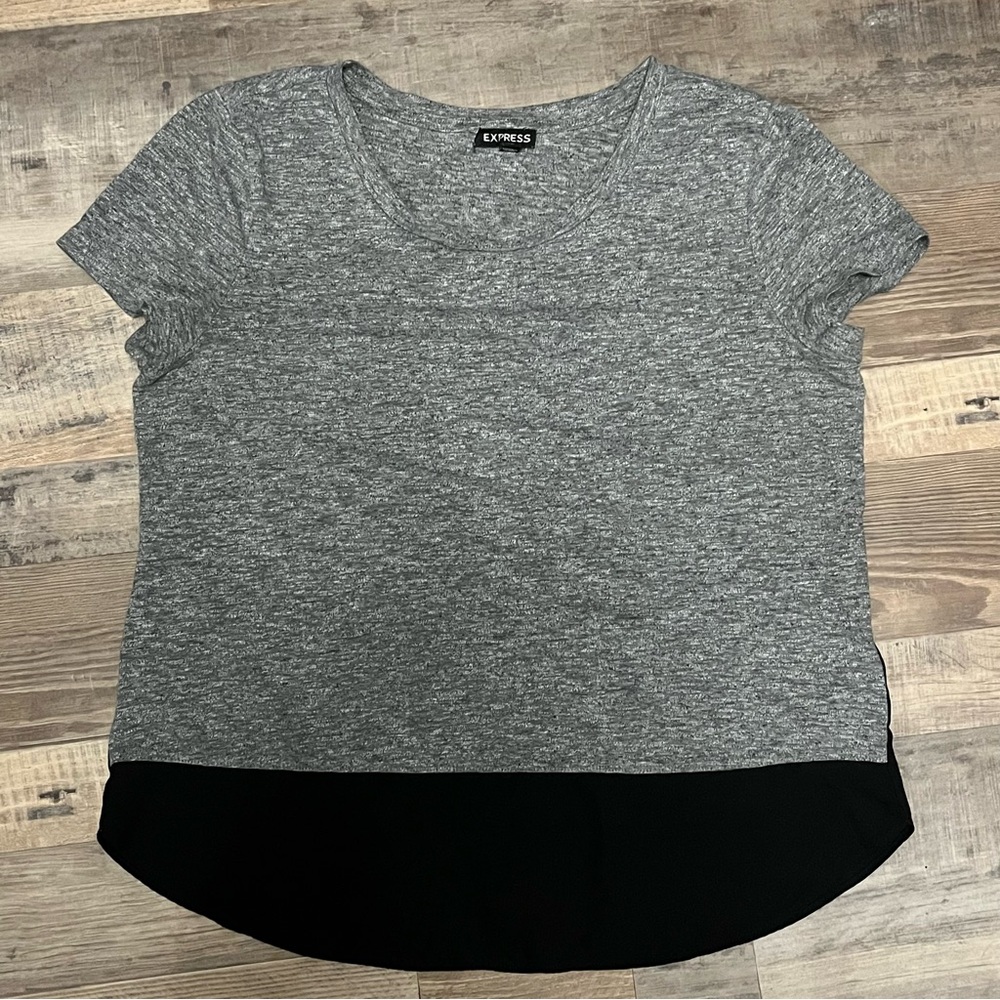 Express Gray and Black Asymmetrical Short Sleeve Tee